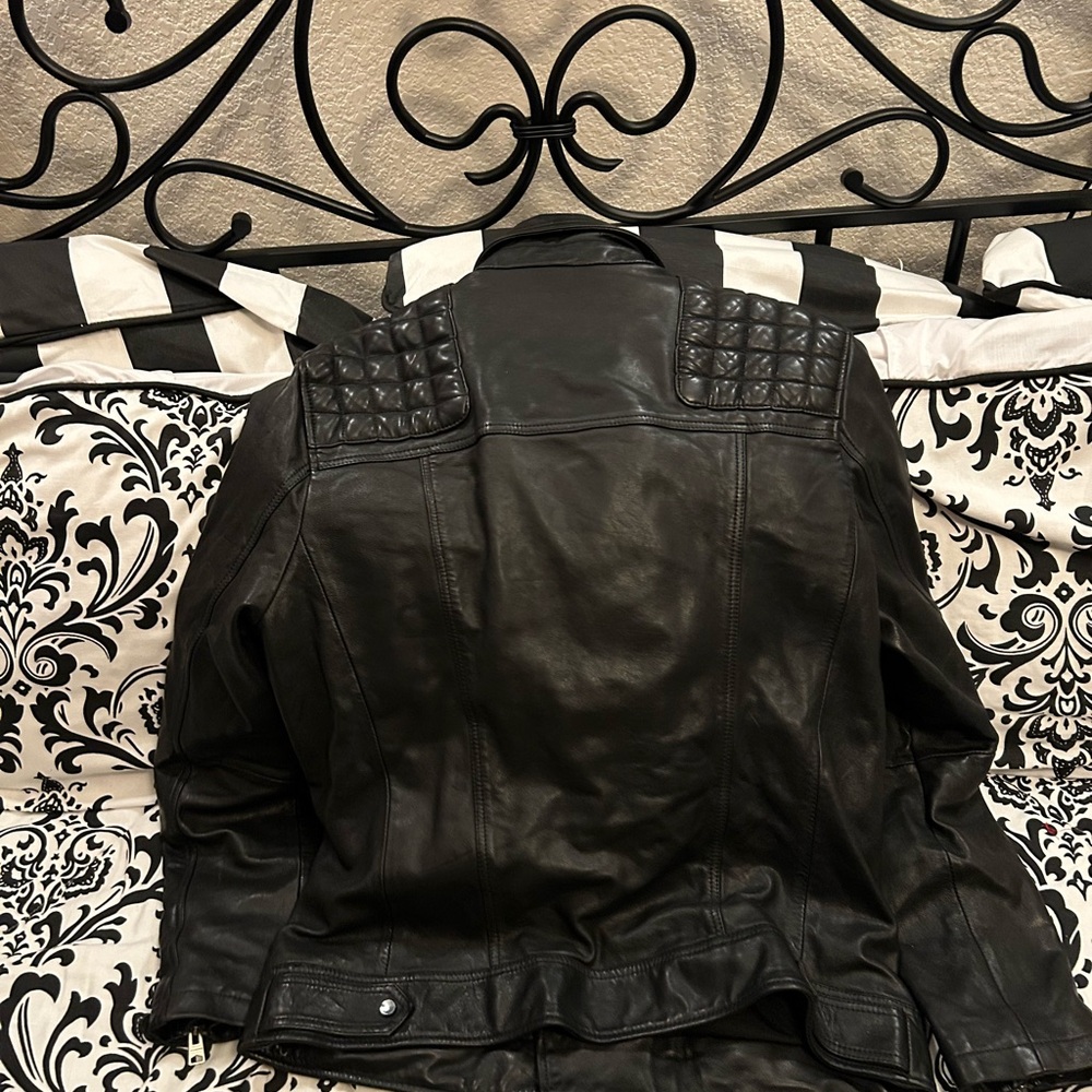 All Saints Black Leather Jacket with Quilted Detail - Picture 3 of 6